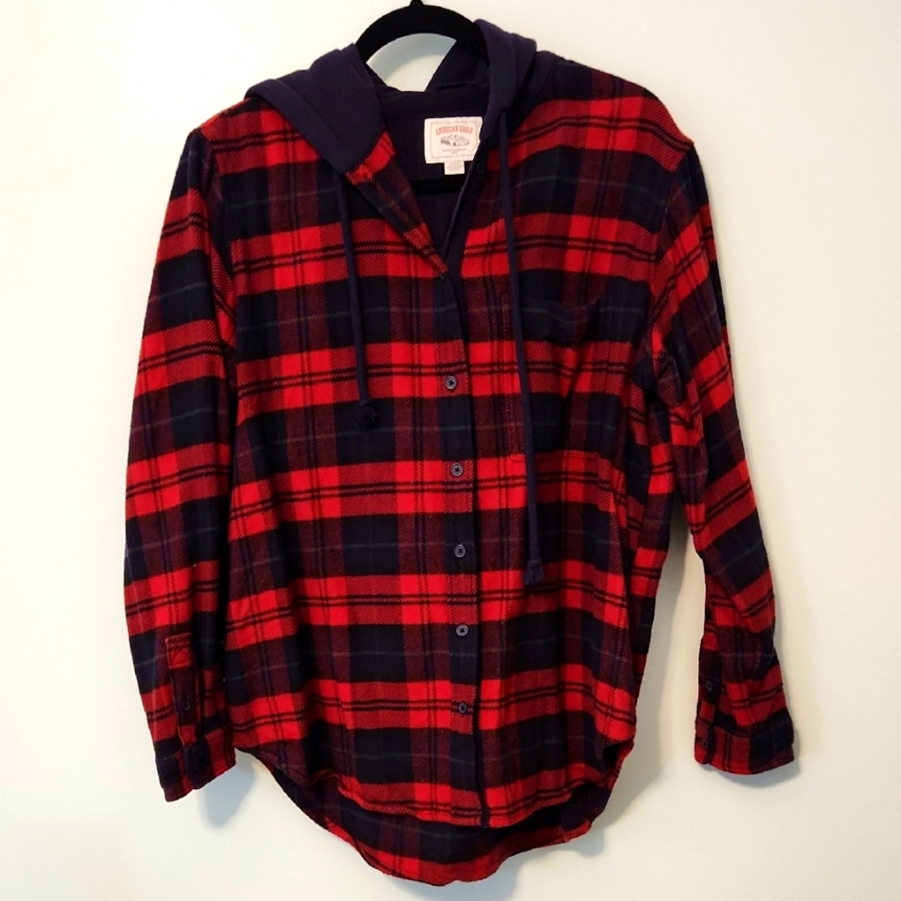 American Eagle Hooded Flannel Shacket